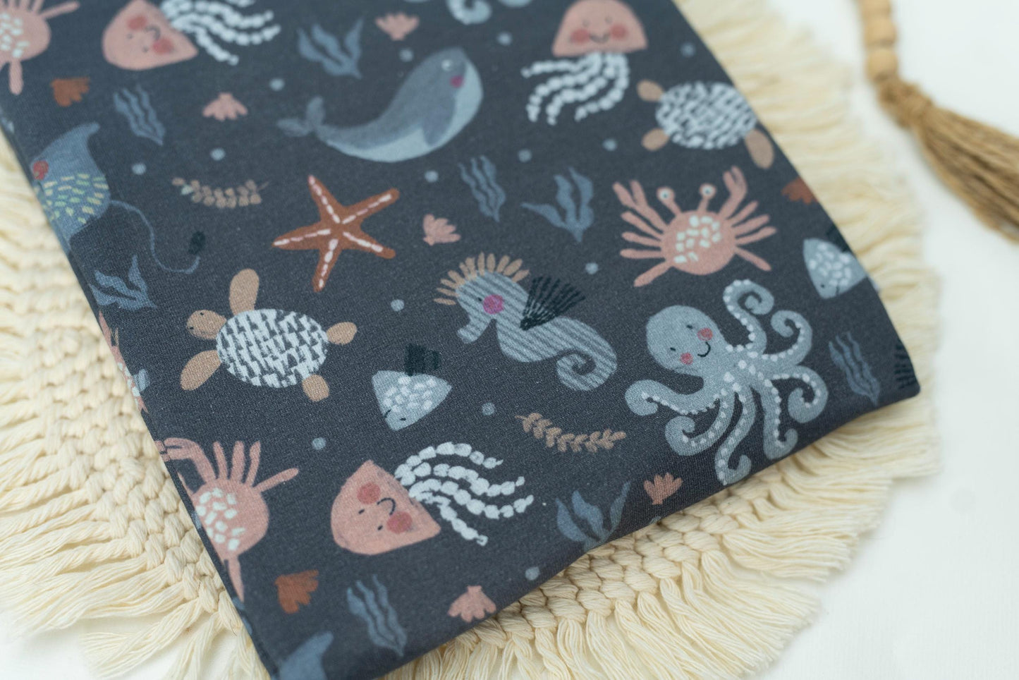 Jersey Stoff - süße Meerestiere - Krake - Schildkröte - navy