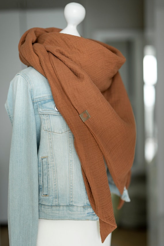 Musselin XXL Tuch cognac Dreieckstuch