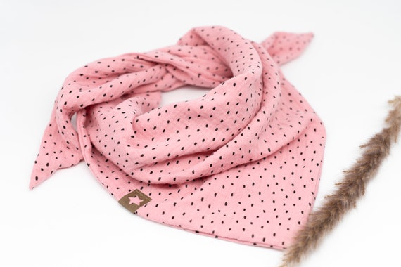 Musselin Dreieckstuch rosa schwarze Punkte