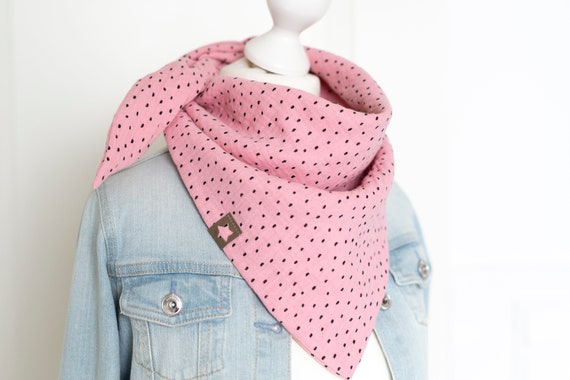 Musselin Dreieckstuch rosa schwarze Punkte