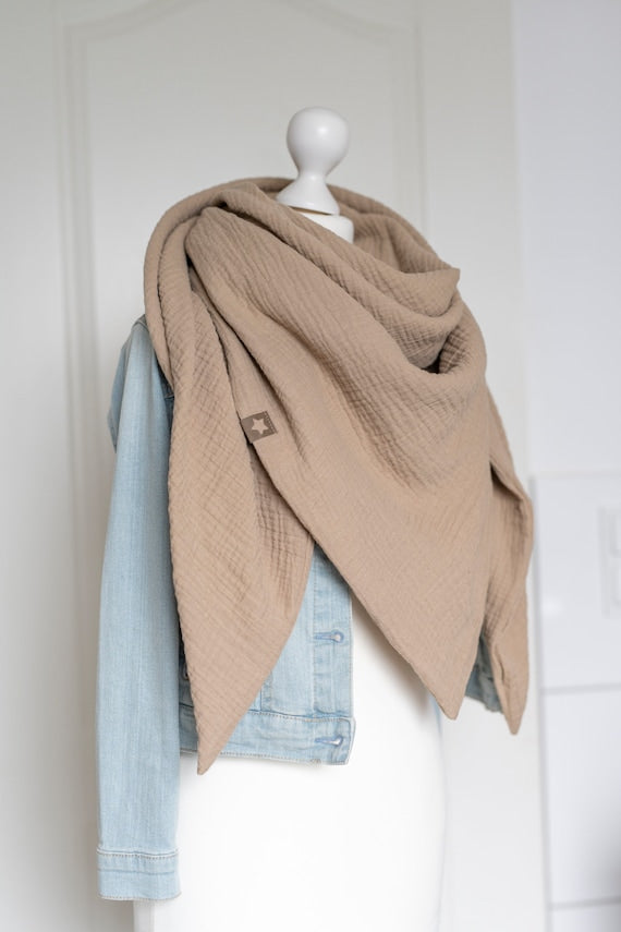 Musselin XXL Tuch Dreieckstuch Sand Beige Damen und Herren