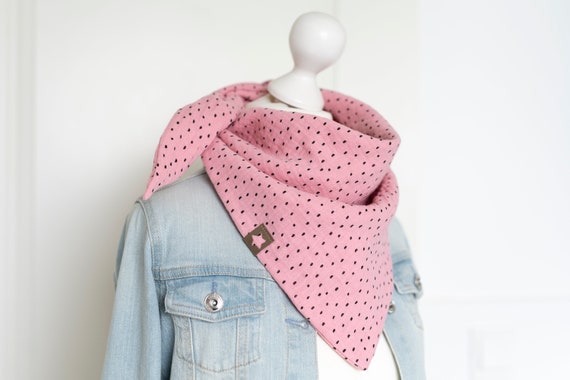 Musselin Dreieckstuch rosa schwarze Punkte
