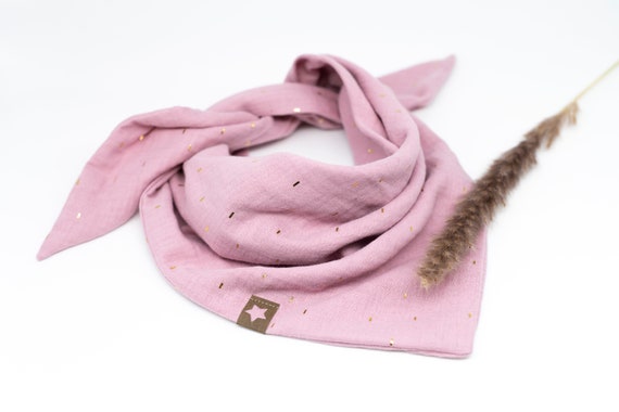 Musselin Dreieckstuch Kinder - leicht lila golden stripes