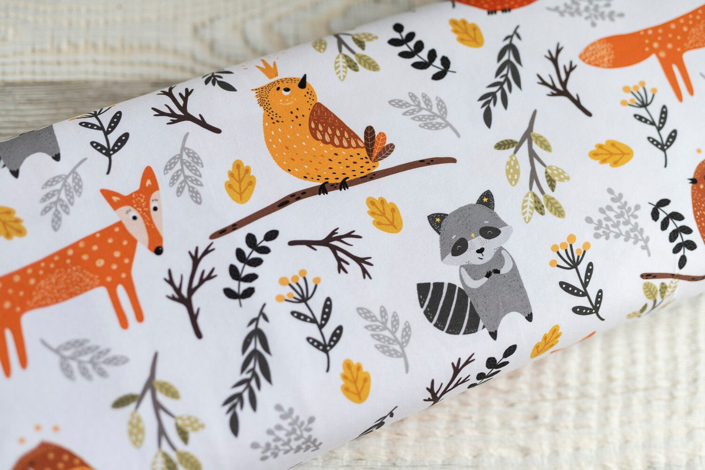 Jersey Stoff Fuchs - Waschbär - weiß - Boho