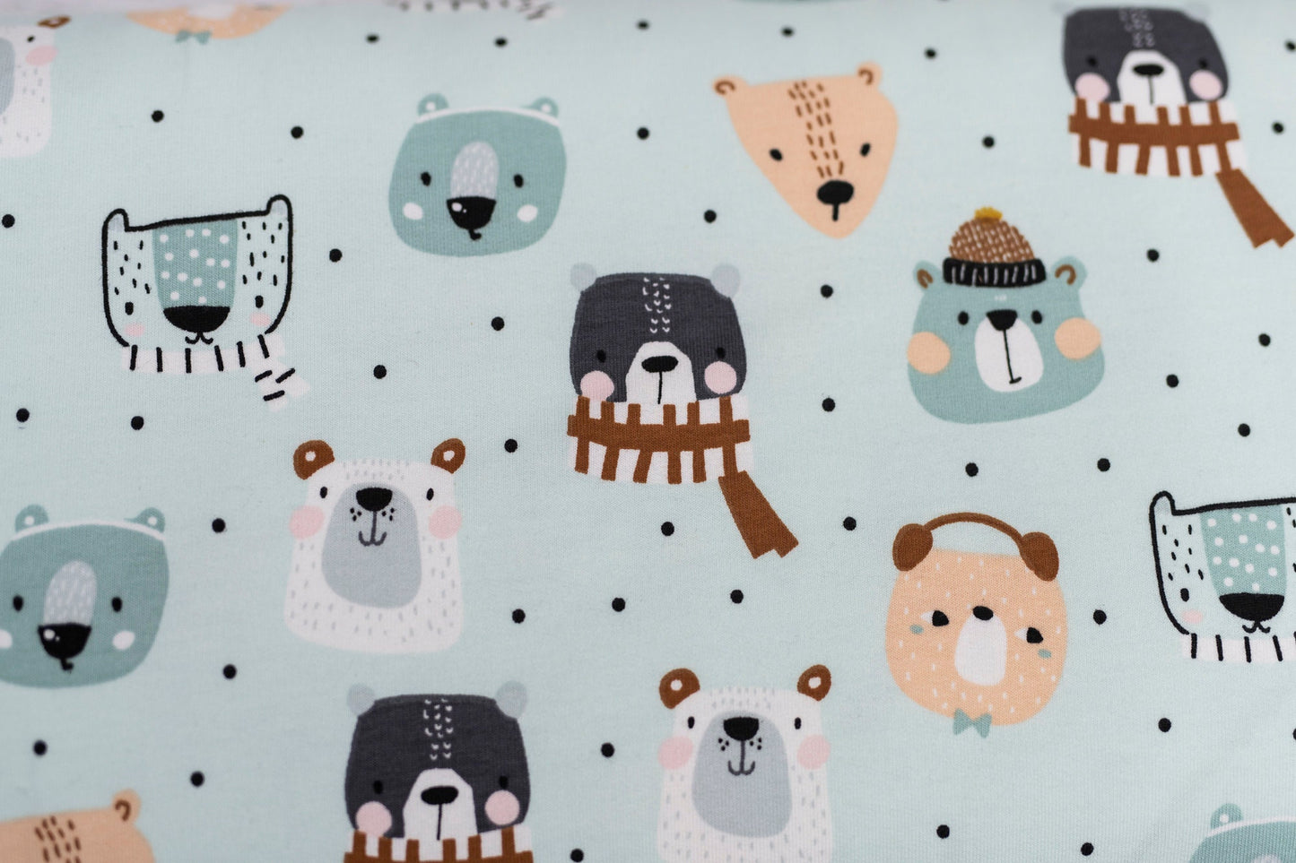 French Terry Stoff süße Tiere - hell mint - Fuchs - Bär