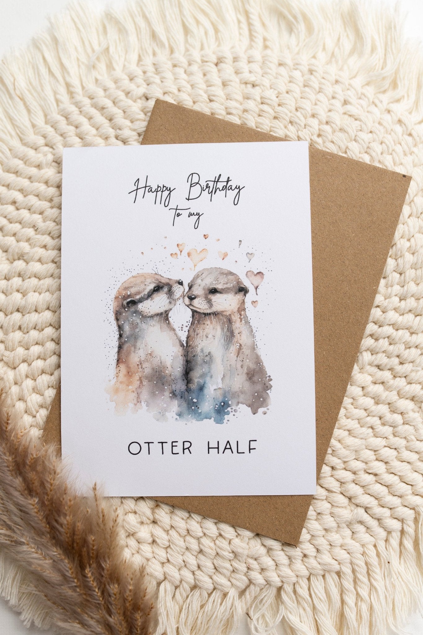 Süße Geburtstagskarte im A6 Format mit zwei Ottern im Aquarell-Look und dem Text "Happy Birthday to you - Otter Half"