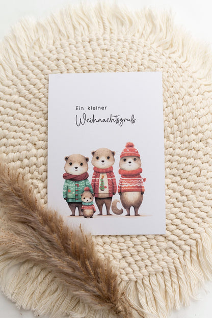 Weihnachtskarte - Otter Familie