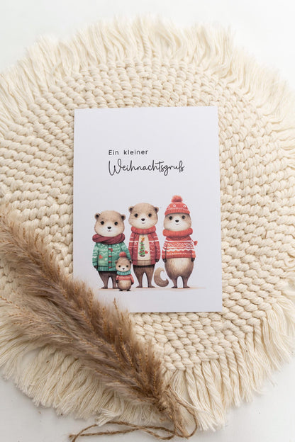 Weihnachtskarte - Otter Familie