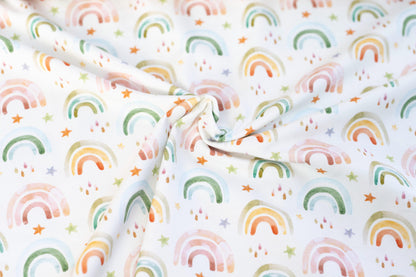 Jersey Stoff - Regenbogen weiß