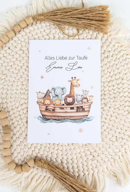 Glückwunschkarte Taufe Arche Noah - Wunschname