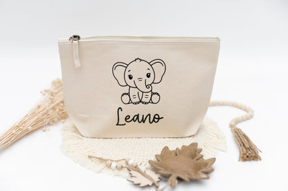 Windeltasche Name + Elefant personalisiert Natur beige Baumwolle