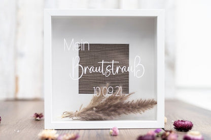 Bilderrahmen Brautstrauß personalisiert weiß Hochzeit Hochzeitsgeschenk Datum