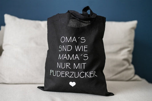 Jute Beutel schwarz Mama Oma Geschenk Einkaufstasche