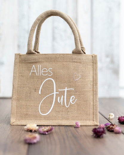 Kleine Jute Tasche "Alles Jute" Tasche Einkaufstasche Geschenk Geburtstag