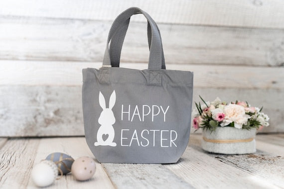 Happy Easter Tasche aus Bio Baumwolle grau