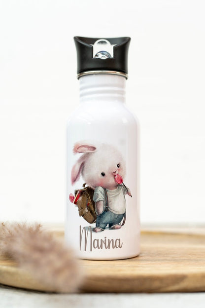 Personalisierte Trinkflasche weiß 500ml Hase Löwe