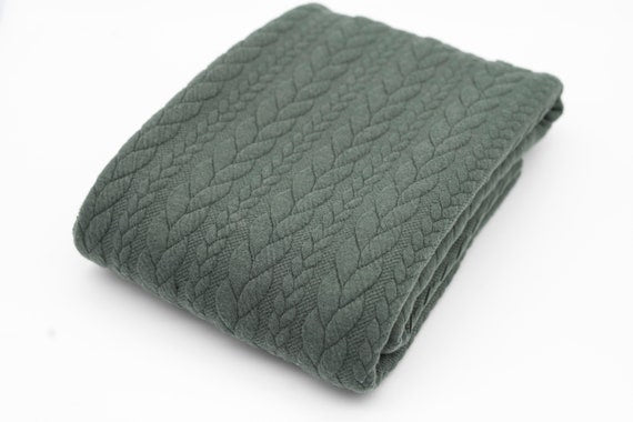 Stoff Jacquard Strickstoff Zopfmuster old green