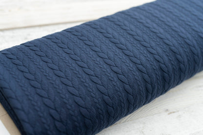 Stoff Jacquard Strickstoff Zopfmuster nachtblau navy 0,5m