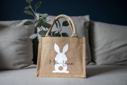 Kleine Jute Tasche Hase personalisiert Ostern weiß schwarz Ostereier